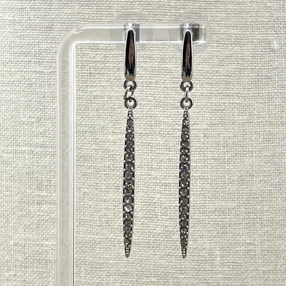 Women’s Silver Rhinestone Crystal Stud Earrings – Long Dangle Drop Polish Finish